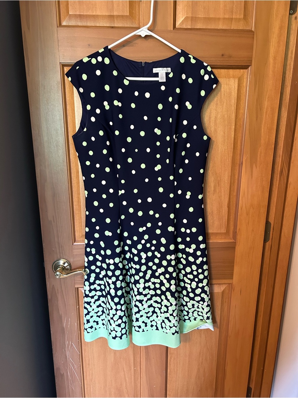 London Times Navy Dress with Mint and Cream Polka Dots